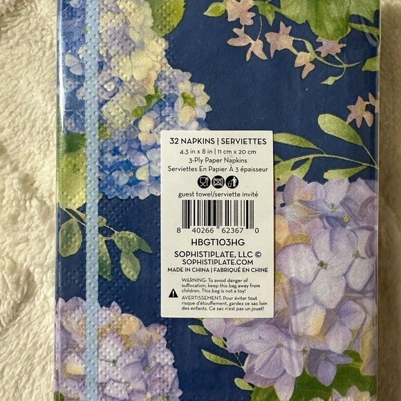 SOPHISTIPLATE 32 x 2pk Hydrangea Guest Paper Towel Napkins Blue Lavender Green - Picture 6 of 7
